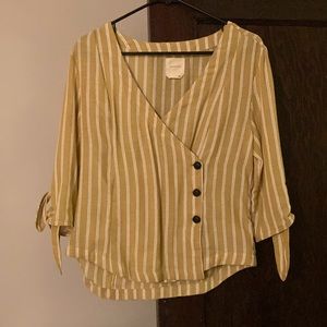 Asymmetrical button, tie sleeve shirt